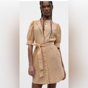 GAP Tan Long Sleeve Dress with Tie Waist